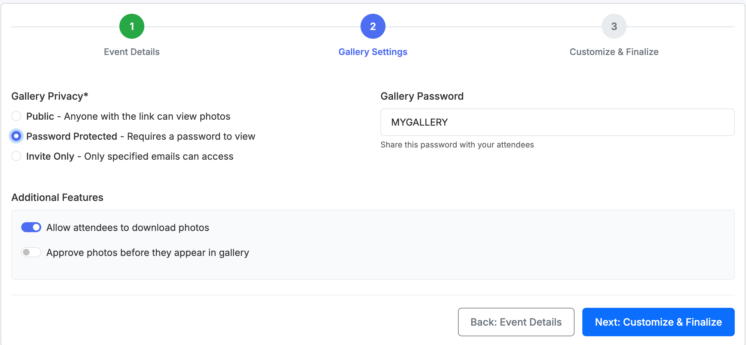 Step 2: Gallery Settings