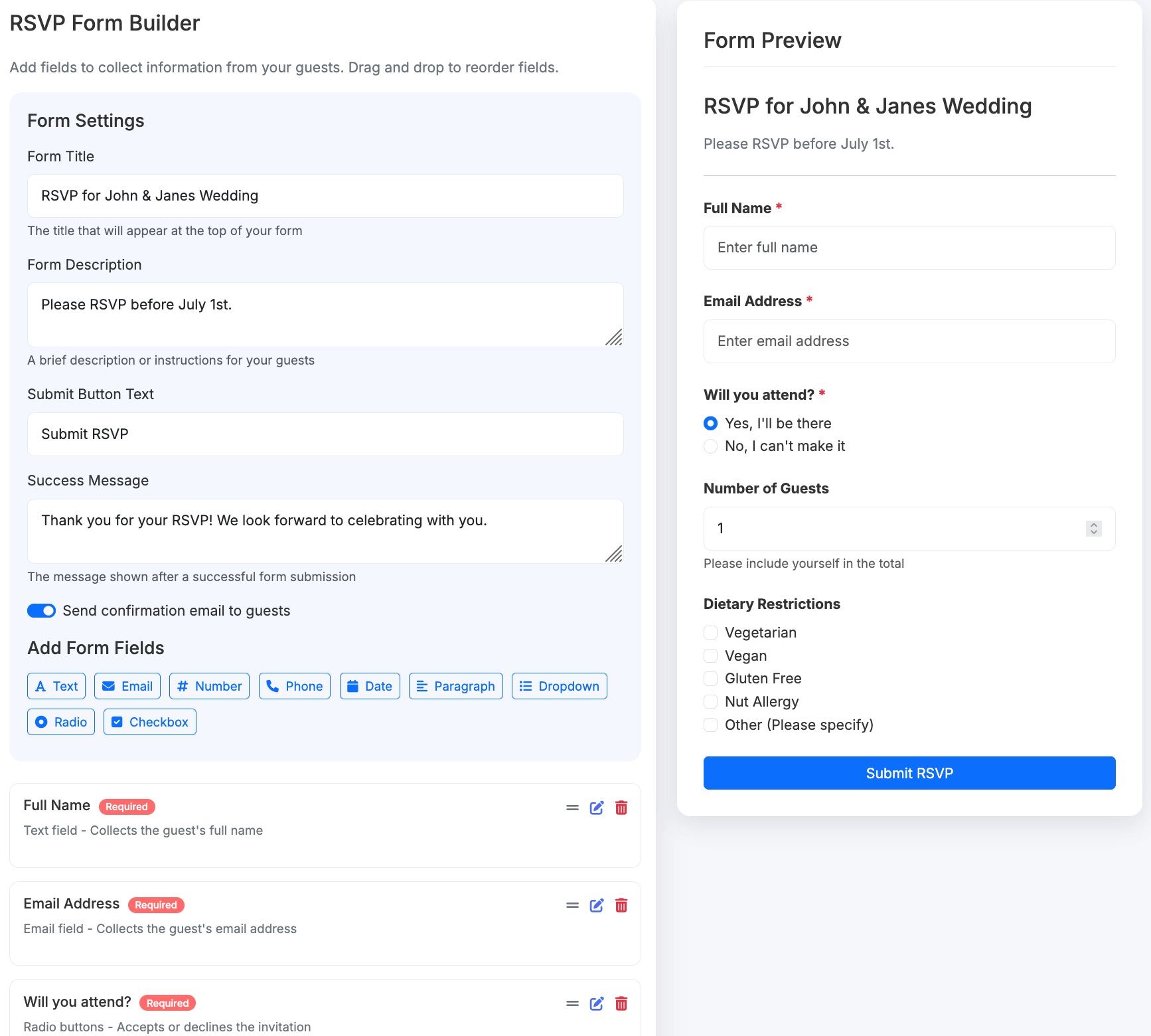 RSVP Form Builder